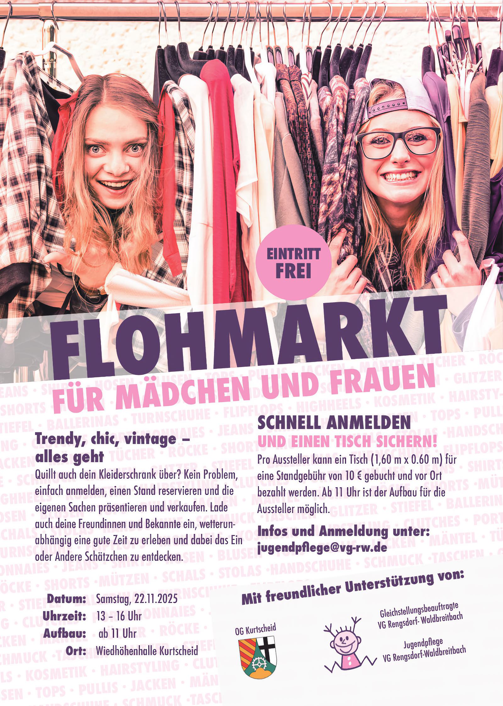 Einladungsplakat zum Flohmarkt für Mädchen und Frauen